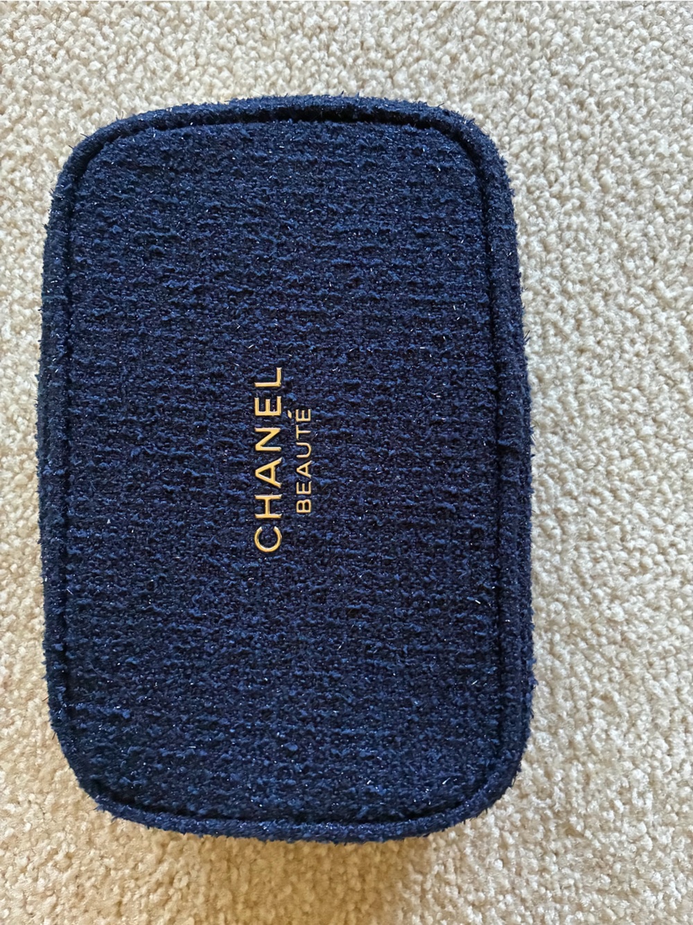Navy Tweed Travel Makeup Case